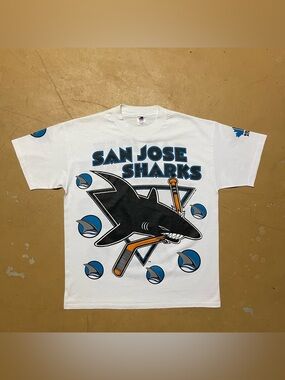 1991 Bulletin Athletic San Jose Sharks AOP Graphic T-Shirt XL
